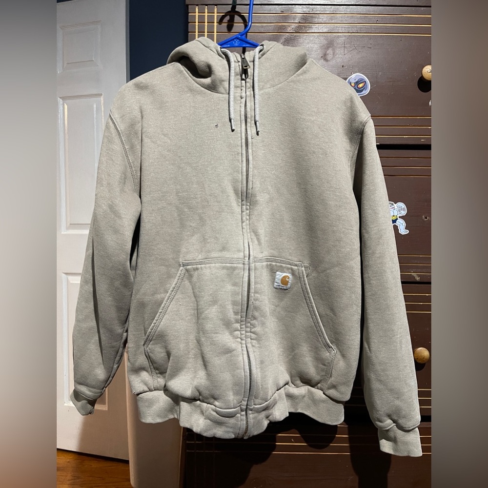 CarHartt Full Zip Up Hoodie Men’s Large Sweater Thermal Lined Work Gray